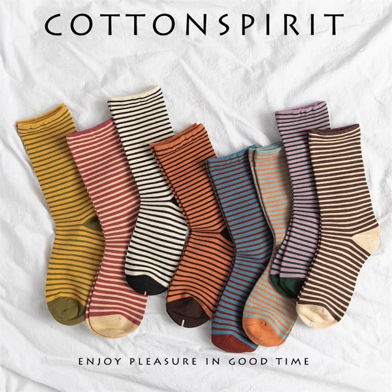 Chaussettes françaises Vintage en coton rayé pour femmes, mode décontractée, confortables, automne hiver, Style collège, cadeaux Soxs