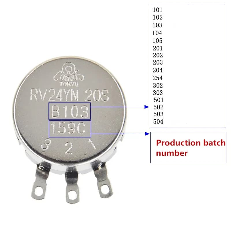 Potentiomètre RV24YN20S B201 B501 B102 BAthB502 B103 B203 B503 B104 B204 B254 B504 B105 500 ohm 10K 20K 50K 100K 200K ohm
