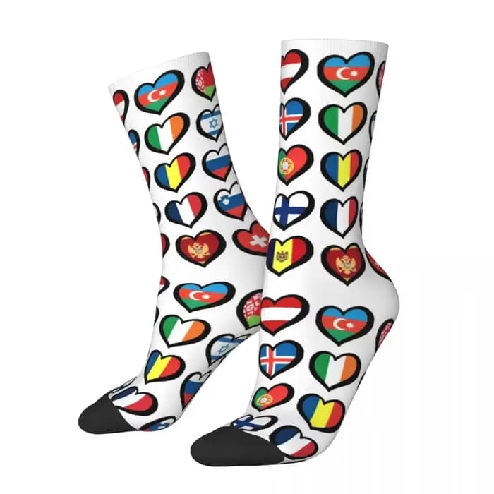 Eurovision Song Concours drapeaux coeurs chaussettes Harajuku bas doux toutes saisons chaussettes lo