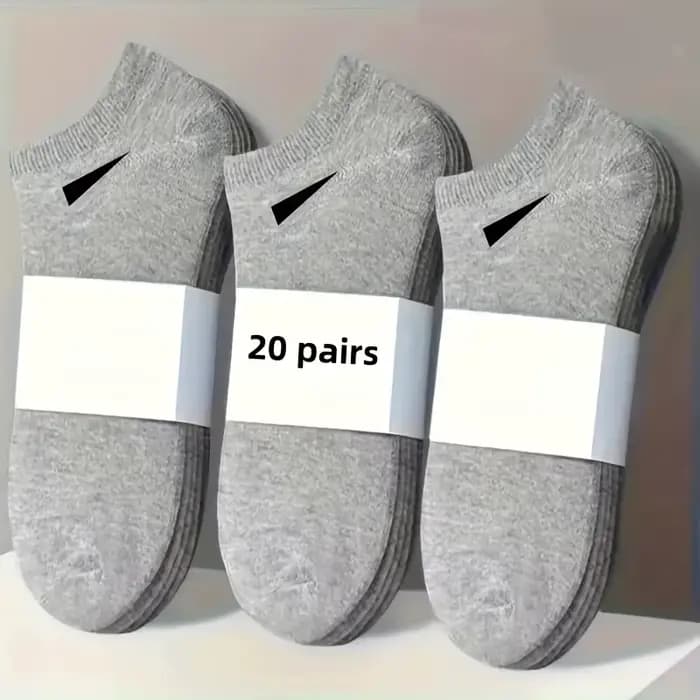 Lot de 20 paires de chaussettes de sport neutres noires et blanches, confortables et respirantes, po