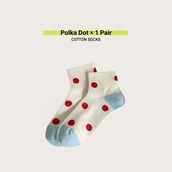 Chaussettes en coton pour femmes, dessin animé brodé pomme à pois, bloc de couleur, Style scolaire P