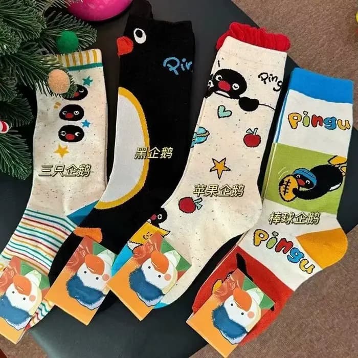 Chaussettes Penguin Pingu pour Hommes et Femmes, Motif Animalier Original et Coloré, Mi-mollet, Tend