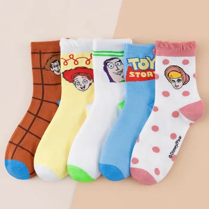 5 paires de chaussettes mignonnes pour femmes Toy Story, chaussettes en coton à col rond avec person