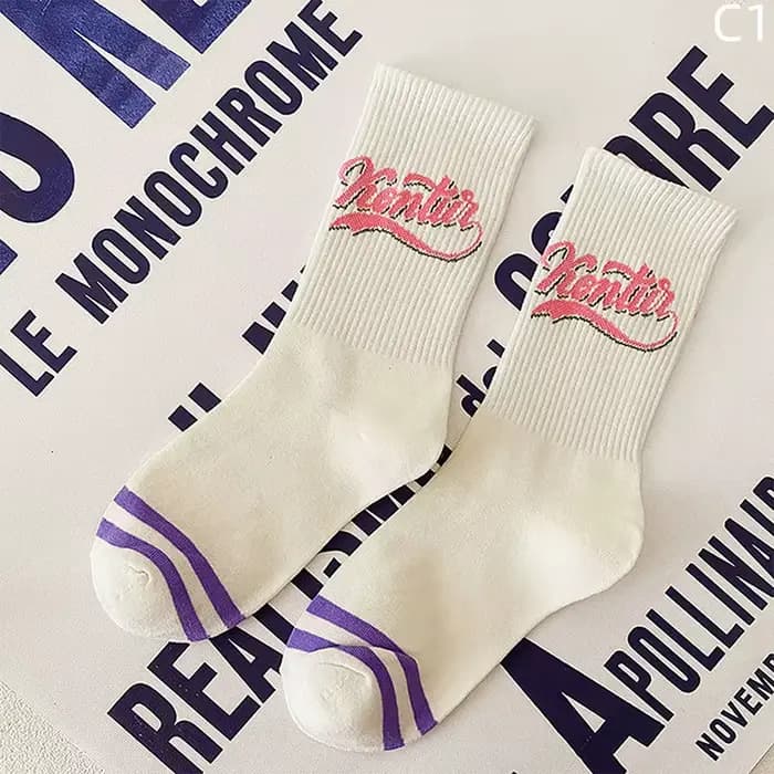 Chaussettes en coton à imprimé cœur violet pour femmes, chaussettes à tube moyen, chaussettes hip ho