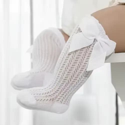 Chaussettes d'été en coton pour bébé fille de 0 à 24 mois, avec nœud en maille et dentelle, aux geno