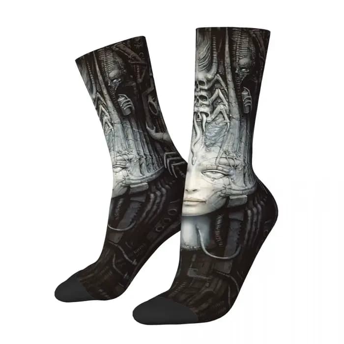 Hr Giger-articulation Painting Chaussettes Harajuku, Bas absorbant la transpiration, Chaussettes lon