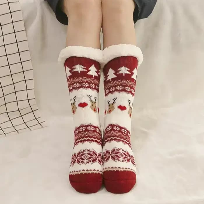 Chaussettes de sol de noël fauve flocon de neige maison chaussette de sommeil attaché tapis chausset
