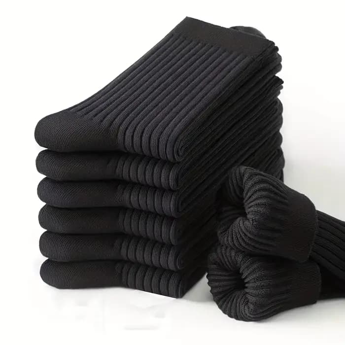 6 paires de chaussettes mi-mollet à motif vertical de couleur pure pour hommes, chaussettes noires p