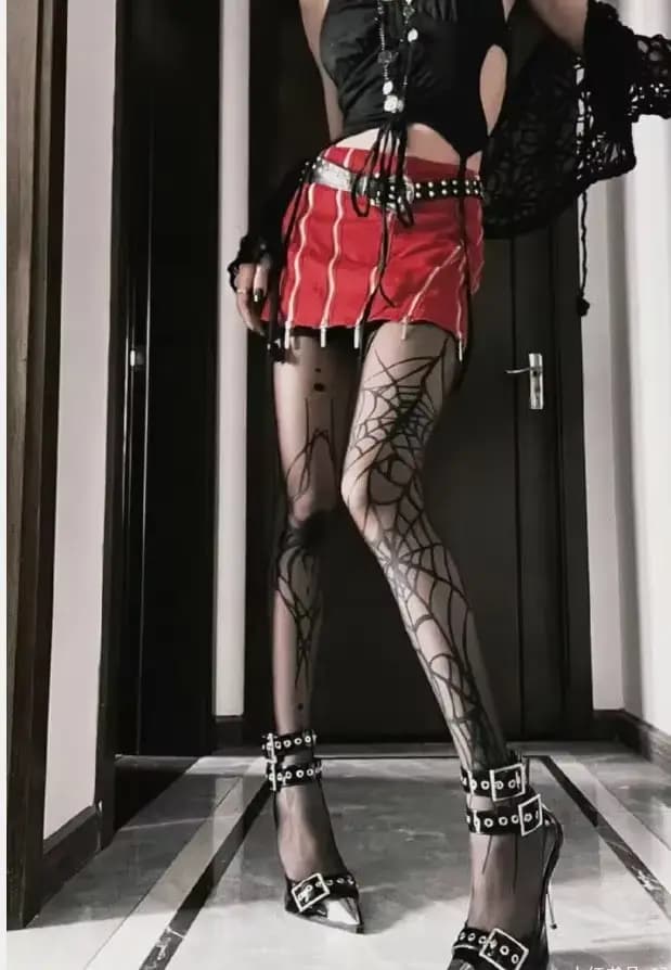 Collants gothiques Vintage en résille foncée pour femmes, bas Emo Alternative, Sexy, toile d'araigné