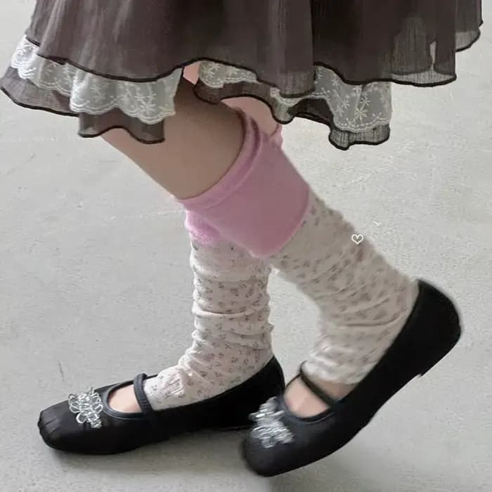 Chaussettes douces et mignonnes pour filles, style rétro français, à motif floral, avec empiècements