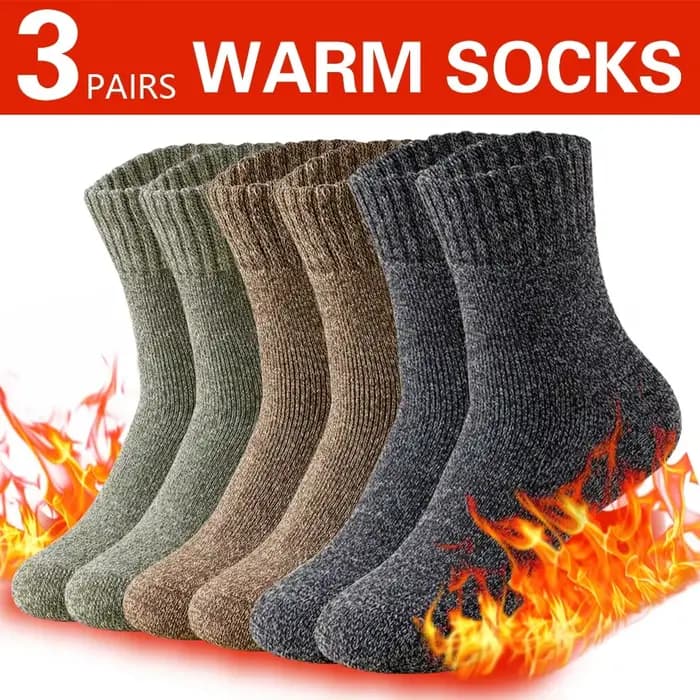 3 paires de chaussettes en laine épaisses et chaudes pour hommes, chaussettes thermiques d'extérieur