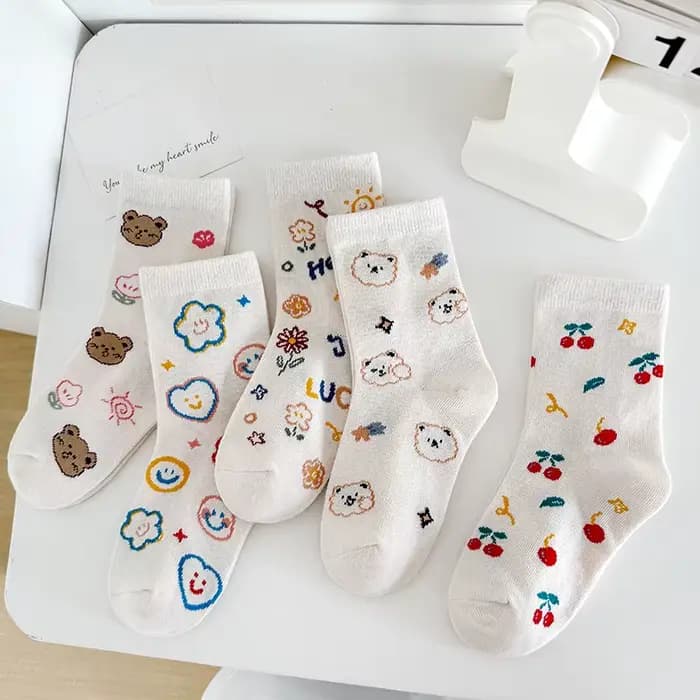 Cinq paires de chaussettes courtes ours en peluche colorées, douces et confortables, pour filles au