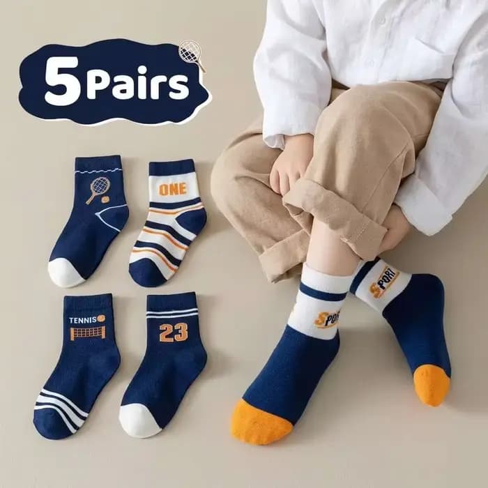5 paires de chaussettes mi-mollet pour enfants garçons – style sport tennis, tendance printemps et a