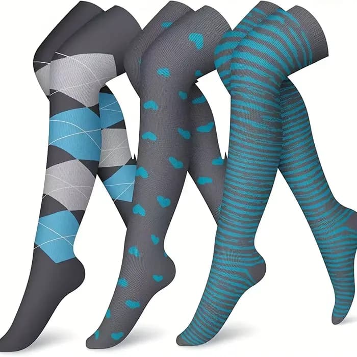 Chaussettes de compression hautes jusqu'à la cuisse, 3 paires, mélange de nylon et de polyester, fin