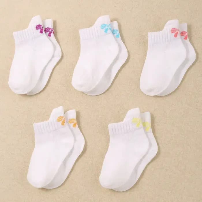 5 paires/ensemble de chaussettes blanches pour bébé, chaussettes courtes mignonnes avec nœud papillo