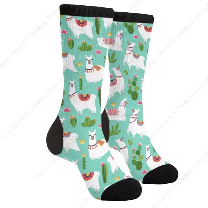 Chaussettes mi-mollet décontractées pour hommes et femmes, Alpaga, Lama Novelty Crew, fur s Socks, F