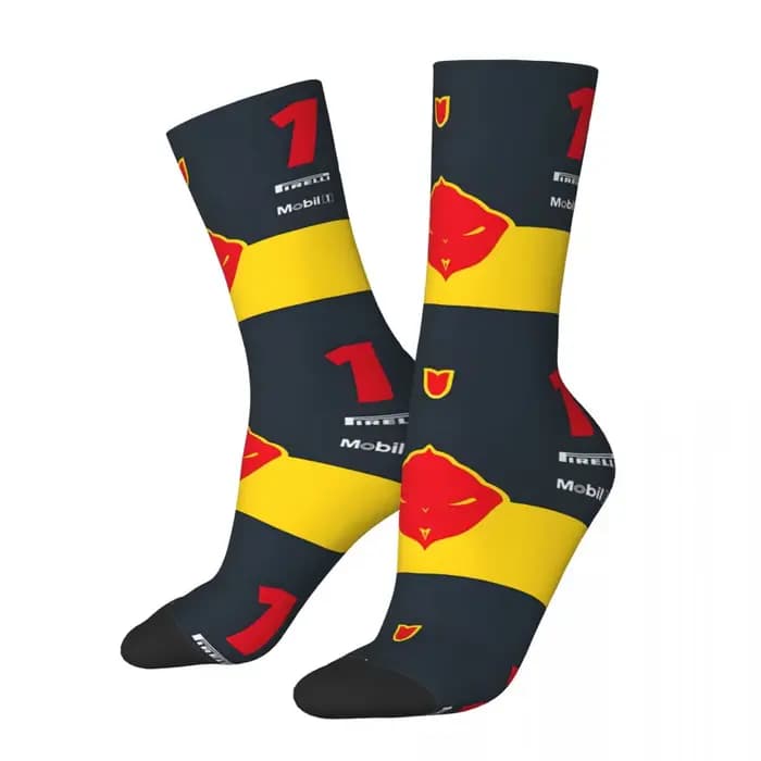 Chaussette folle pour hommes No 1 Champion du monde RB Hip Hop Harajuku F1 Racing Happy motif sans c