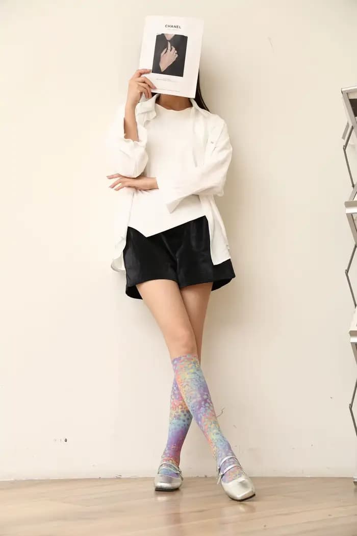 Chaussettes de mollet imprimé léopard pour femmes, chaussettes d'été multicolores à l'huile de cheva
