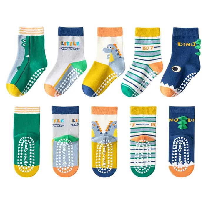 5 paires de chaussettes antidérapantes pour enfants, motif de dessin animé mignon, chaussettes de so