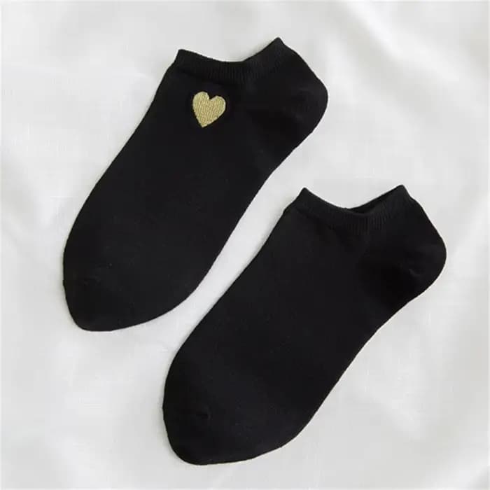 Mignon broderie or argent coeur chaussettes femmes belle drôle paillettes amour Sokken Art cheville