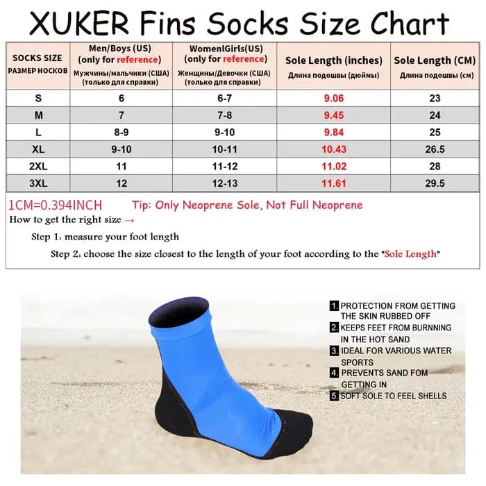 Chaussettes à ailerons en néoprène pour sable, plage, volley-ball, football, dessus fin en Polyester