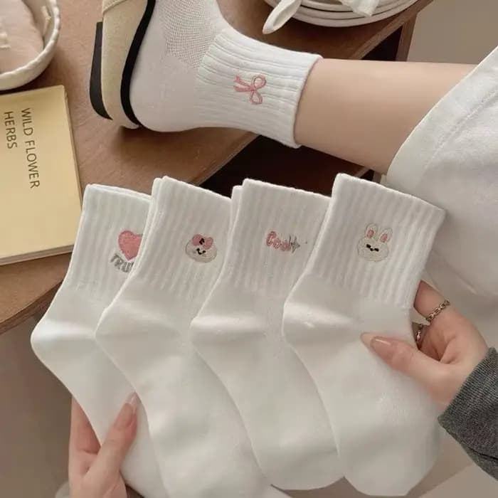 Dreamlikelin – chaussettes respirantes pour femmes, 5 paires/pack, chaussettes blanches à tube moyen