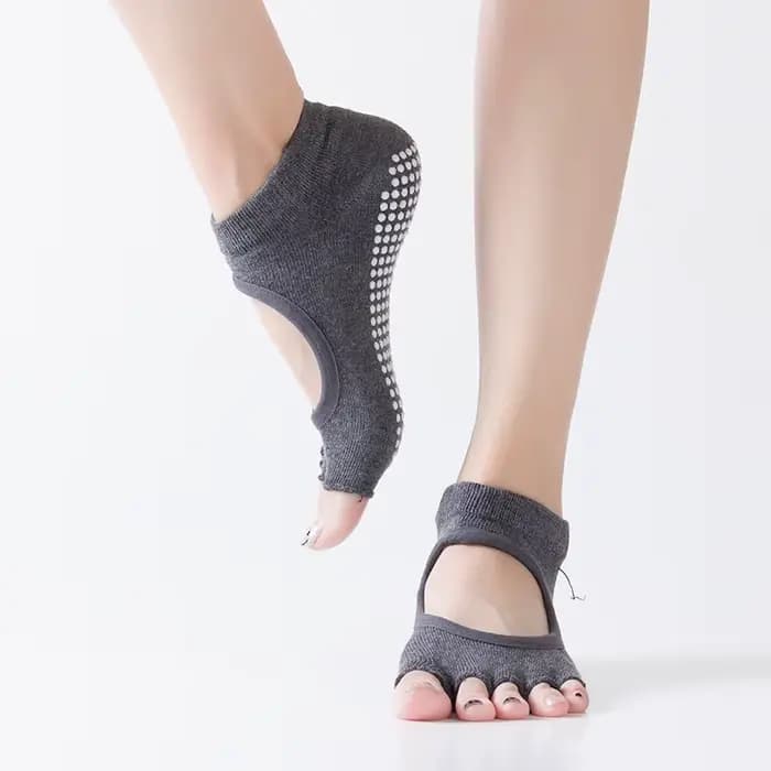 Chaussettes de Pilates dos nu à cinq orteils pour femmes, antidérapantes, pour Fitness, entraînement