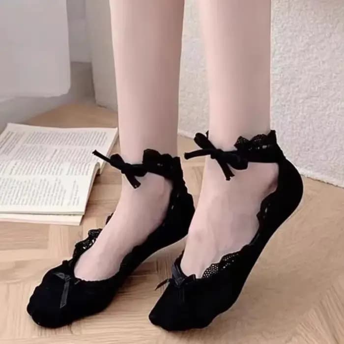 Japonais doux Ballet dentelle cravate sangles bateau chaussettes nœud papillon femmes pantoufle fill