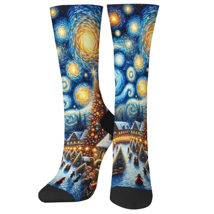 Van Gogh Style réveillon de noël nouveauté chaussettes unisexe rétro mode confortable doux chaussett