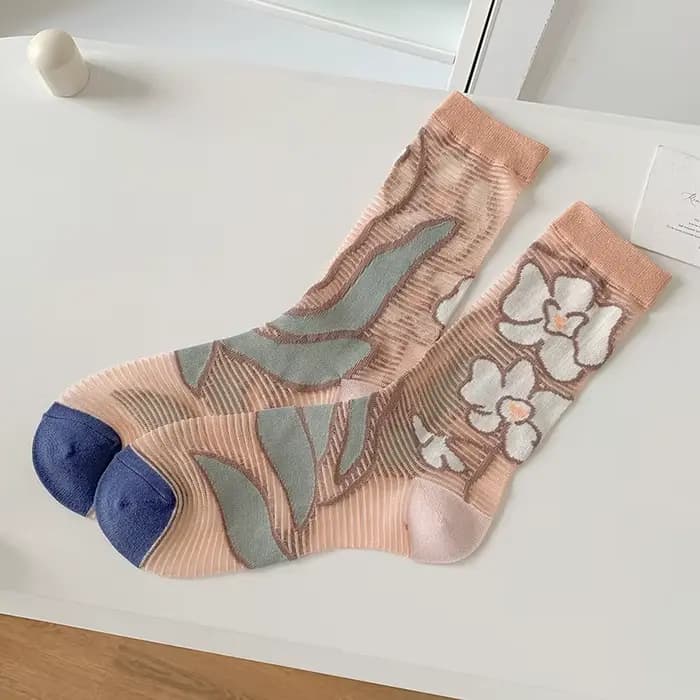 Femmes à la mode chaussettes Style coréen été nouvelles chaussettes minces fleur respirant Transpare