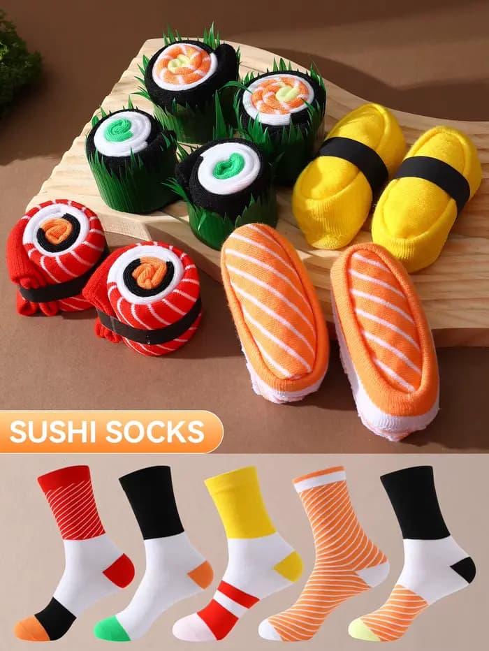 5 paires de motifs personnalisés de sushi à la mode, uniques et intéressants, chaussettes cadeaux po
