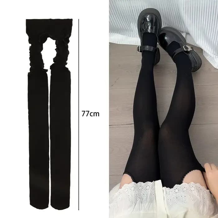 Collants noirs à bretelles pour femmes, style JK Lolita Y2K Punk, taille haute, respirants, longs