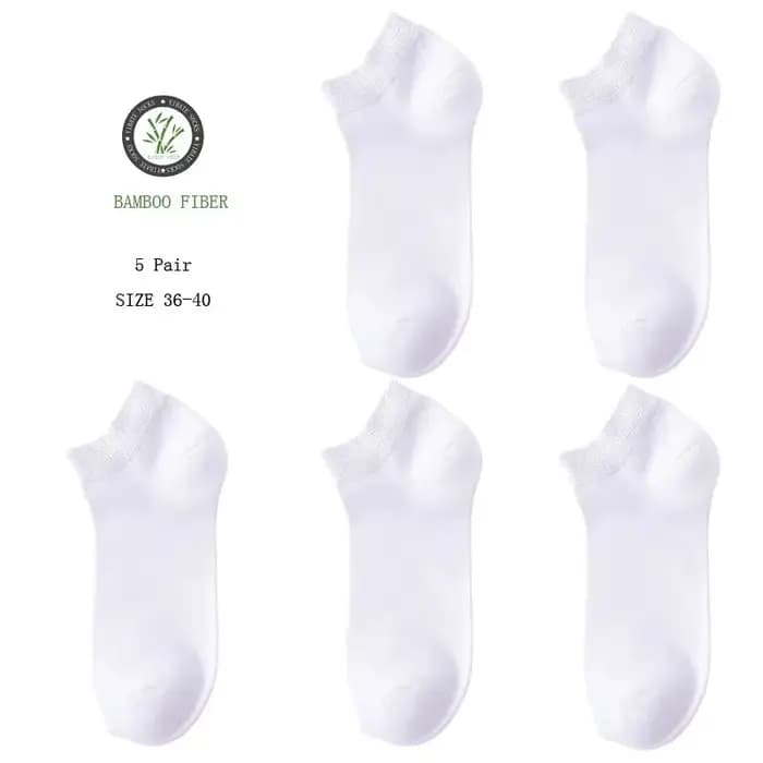 Lot de 5 paires de chaussettes courtes pour femme en fibre de bambou, couleur unie, respirantes, déc