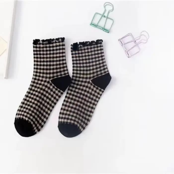 Chaussettes courtes en coton à carreaux pour femmes, chaussettes à carreaux, élastique, rétro, vinta
