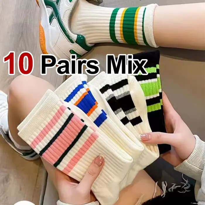 10/20 paires femmes coloré rayé femmes chaussettes de sport à la mode Simple couleur correspondant d