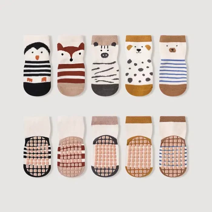5 paires de chaussettes antidérapantes pour enfants, motif de dessin animé mignon, chaussettes de so