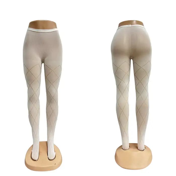 Collants amincissants à motifs de diamants ajourés gris pour femmes, couche de base à haute élastici