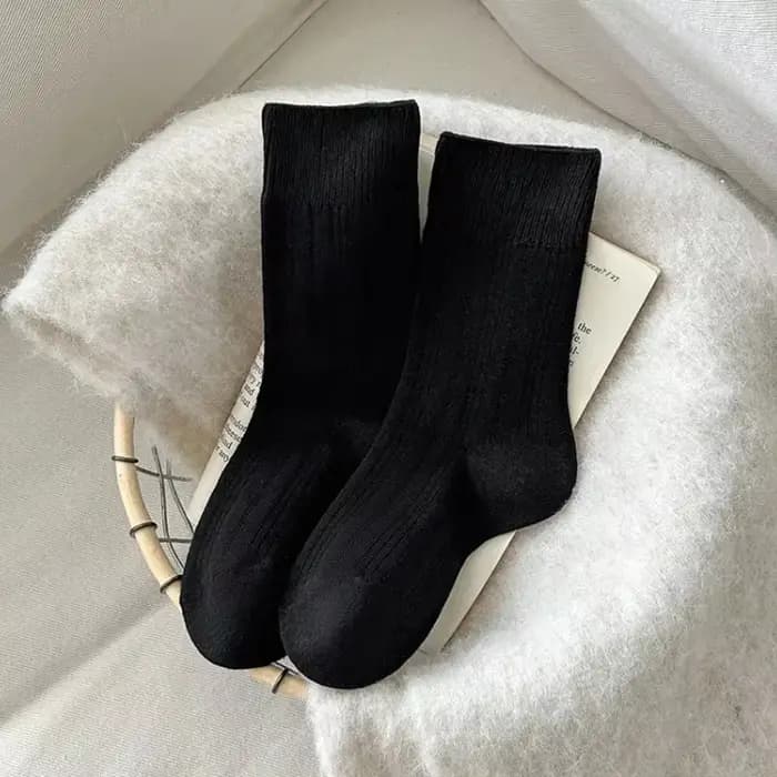 Nouveau confortable côtelé chaussettes femmes couleur unie coton équipage chaussettes doux mi-mollet