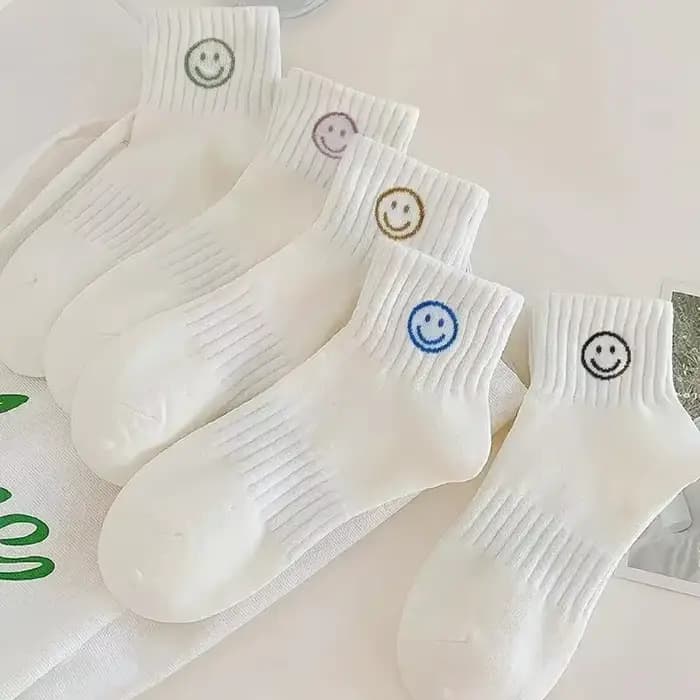 5 paires de chaussettes courtes fantaisistes à imprimé de visage de dessin animé – Tissu tricoté en