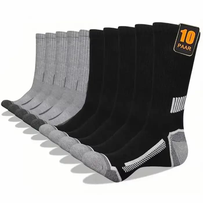 10 paires de chaussettes longues de sport à rayures pour hommes, couleur unie, adaptées à toutes les