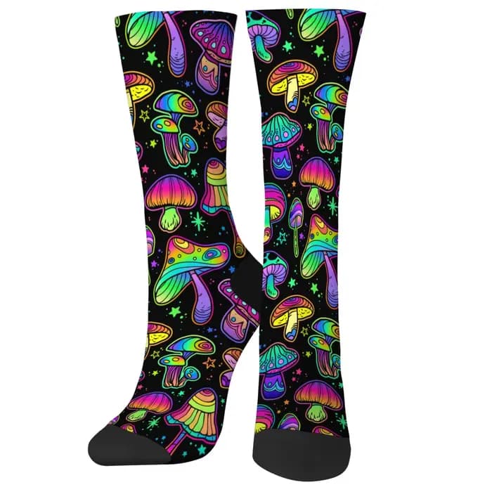 Chaussettes champignon arc-en-ciel rétro mode hommes chaussettes confortables chaudes unisexe décont