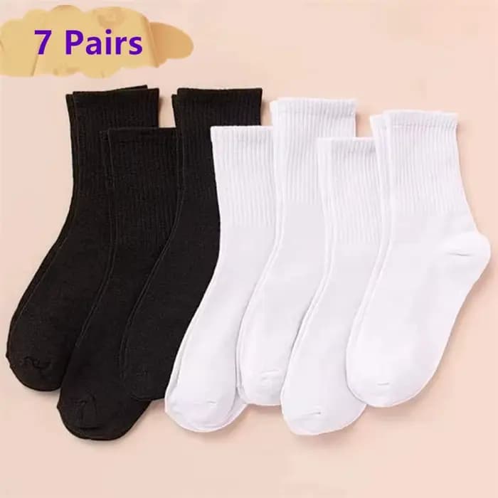 7/10/20 paires blanc noir mi-tube femmes chaussettes femme classique couleur unie à la mode sport dé