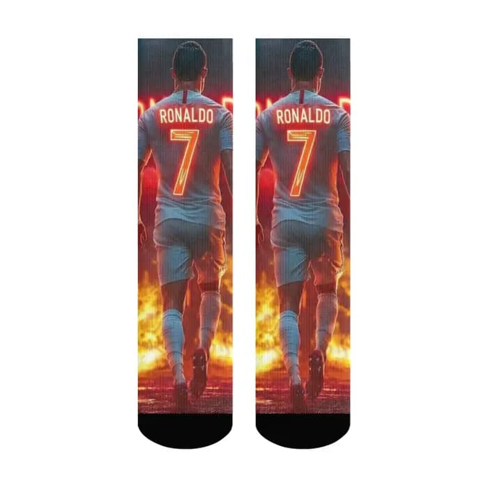 Nouveauté Flame Football CR7 Cristiano Ronaldo chaussettes drôles pour hommes chaussettes confortabl