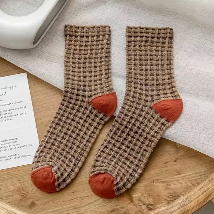Chaussettes pour femmes automne à carreaux rétro Vintage coton chaussettes équipage confortable coul