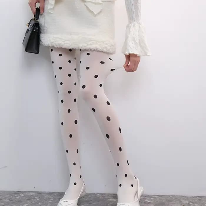 Collants à pois pour femmes, Leggings amincissants style urbain, Collants à pois blancs pour filles,