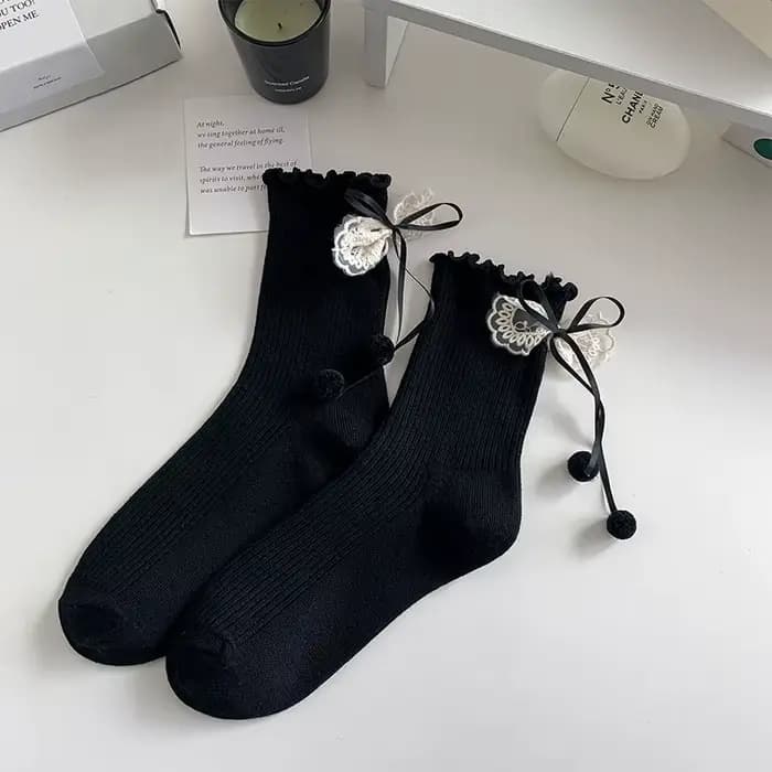 Chaussettes pour femmes respirantes printemps-été, mi-mollet, confortables, style vintage, avec nœud