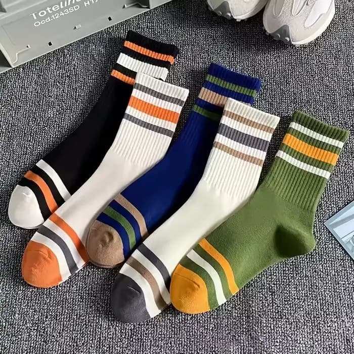 5 paires de chaussettes décontractées à rayures colorées pour hommes, chaussettes de sport à la mode