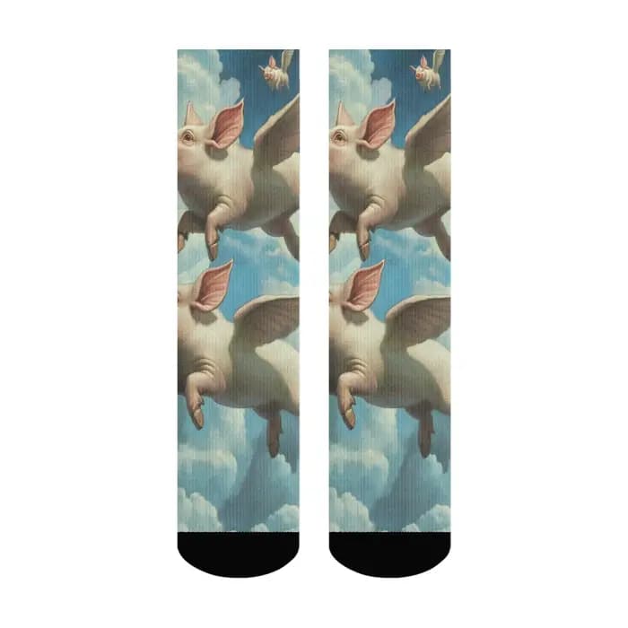 Chaussettes fantaisie pour hommes avec imprimé cochon volant, confortables, respirantes, antidérapan