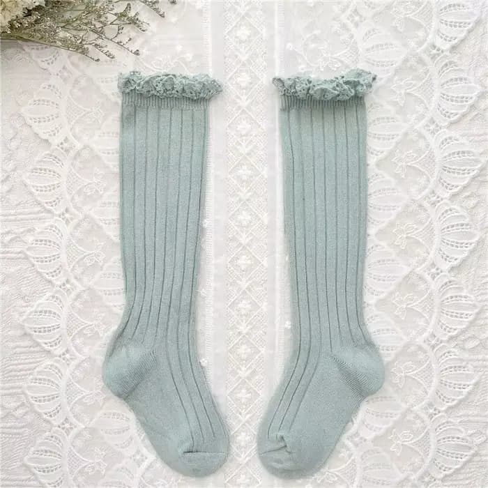 Chaussettes hautes à volants pour filles, longues et douces, en coton, avec dentelle et fleurs, pour