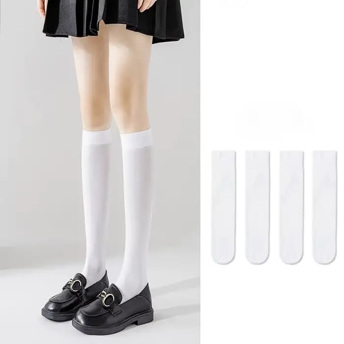 JK-Chaussettes longues noires et blanches pour femmes, couleur unie, au-dessus du genou, pour filles